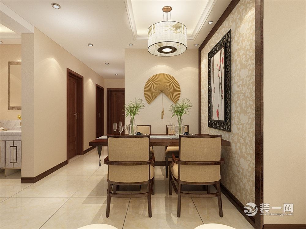 天津首创光和城104平米三室两厅新中式装修设